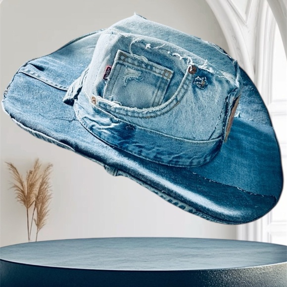Levi's Light Blue Distressed Denim Cowboy Hat - Picture 4 of 7